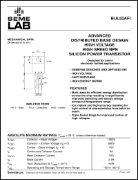 BUL52AFI datasheet: 500V Vce, 6A Ic, 20MHz NPN bipolar transistor BUL52AFI