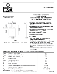 BUL53BSMD datasheet: 250V Vce, 12A Ic, 20MHz NPN bipolar transistor BUL53BSMD