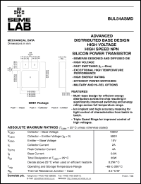 BUL54ASMD datasheet: 500V Vce, 4A Ic, 20MHz NPN bipolar transistor BUL54ASMD