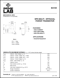 BUV20 datasheet: 125V Vce, 50A Ic, 8MHz NPN bipolar transistor BUV20