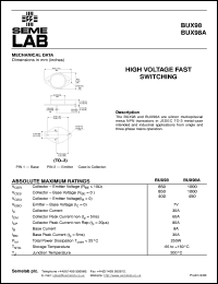 BUX98 datasheet: 400V Vce, 30A Ic, 5MHz NPN bipolar transistor BUX98