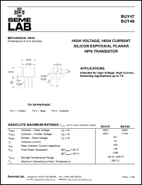 BUY47 datasheet: 120V Vce, 7A Ic, 90MHz NPN bipolar transistor BUY47