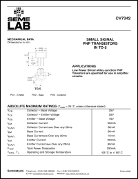 CV7342 datasheet: 25V Vce, 0.05A Ic, 0.25MHz PNP bipolar transistor CV7342