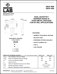 SB35-45M datasheet: 45V, 30A Dual Schottky common cathode Rectifier diode SB35-45M
