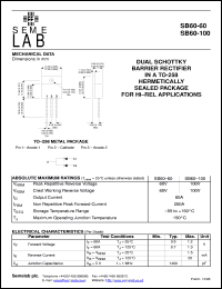 SB60-100M datasheet: 100V, 60A Dual Schottky common cathode Rectifier diode SB60-100M