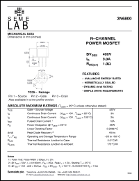 2N6800 datasheet: 400V Vdss N-Channel FET (field effect transistor) 2N6800