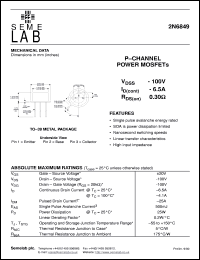 2N6849 datasheet: 100V Vdss P-Channel FET (field effect transistor) 2N6849