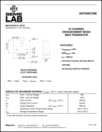 2N7000CSM datasheet: 60V Vdss N-Channel FET (field effect transistor) 2N7000CSM