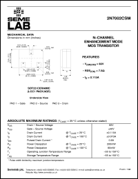 2N7002CSM datasheet: 60V Vdss N-Channel FET (field effect transistor) 2N7002CSM