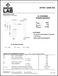 2N7081-220M-ISO datasheet: 100V Vdss N-Channel FET (field effect transistor) 2N7081-220M-ISO