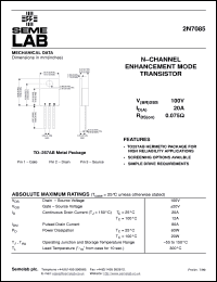 2N7085 datasheet: 100V Vdss N-Channel FET (field effect transistor) 2N7085