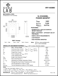 IRF140SMD datasheet: 100V Vdss N-Channel FET (field effect transistor) IRF140SMD