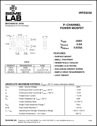 IRFE9230 datasheet: 200V Vdss P-Channel FET (field effect transistor) IRFE9230