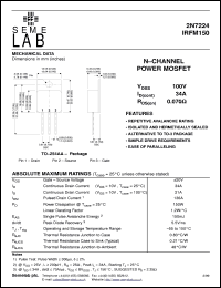IRFM150 datasheet: 100V Vdss N-Channel FET (field effect transistor) IRFM150
