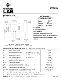 IRFM250 datasheet: 200V Vdss N-Channel FET (field effect transistor) IRFM250