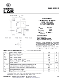 SML100B13 datasheet: 1000V Vdss N-Channel FET (field effect transistor) SML100B13