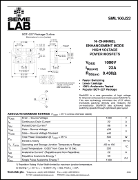 SML100J22 datasheet: 1000V Vdss N-Channel FET (field effect transistor) SML100J22