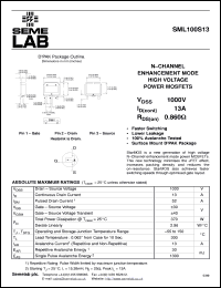 SML100S13 datasheet: 1000V Vdss N-Channel FET (field effect transistor) SML100S13
