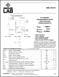 SML100T21 datasheet: 1000V Vdss N-Channel FET (field effect transistor) SML100T21