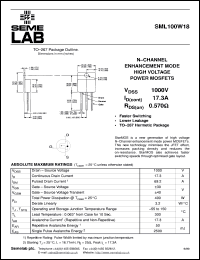 SML100W18 datasheet: 1000V Vdss N-Channel FET (field effect transistor) SML100W18