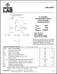 SML10B75F datasheet: 100V Vdss N-Channel+Fred FET (field effect transistor) SML10B75F