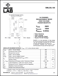 SML20L100 datasheet: 200V Vdss N-Channel FET (field effect transistor) SML20L100