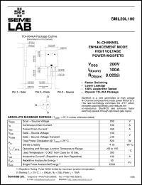 SML20L100F datasheet: 200V Vdss N-Channel+Fred FET (field effect transistor) SML20L100F