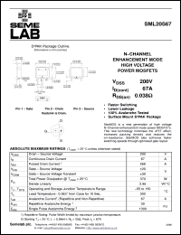 SML20S67 datasheet: 200V Vdss N-Channel FET (field effect transistor) SML20S67