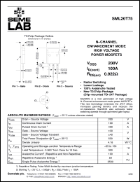 SML20T75 datasheet: 200V Vdss N-Channel FET (field effect transistor) SML20T75