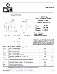 SML40A26 datasheet: 400V Vdss N-Channel FET (field effect transistor) SML40A26