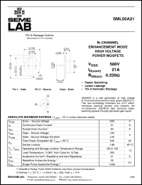 SML50A21 datasheet: 500V Vdss N-Channel FET (field effect transistor) SML50A21