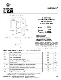 SML50B26F datasheet: 500V Vdss N-Channel+Fred FET (field effect transistor) SML50B26F