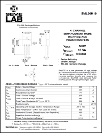 SML50H19 datasheet: 500V Vdss N-Channel FET (field effect transistor) SML50H19