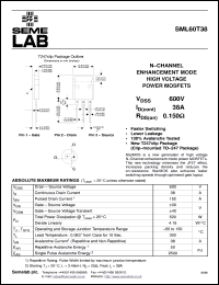 SML60T38 datasheet: 600V Vdss N-Channel FET (field effect transistor) SML60T38