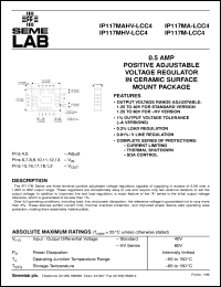 IP117MAHVLCC4 datasheet: 0.5A Adjustable Positive Voltage Regulator IP117MAHVLCC4