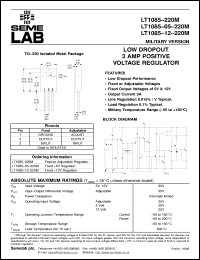 LT1085 datasheet: 5.0A Adjustable Positive Voltage Regulator - Low Drop Out LT1085
