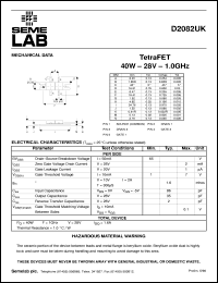 D2082UK datasheet: 28V, 40W, 1MHz-1000MHz push-pull RF D2082UK