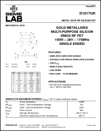 D1017UK datasheet: 28V, 150W, 1MHz-200MHz single-edded RF D1017UK