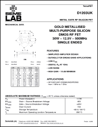 D1203UK datasheet: 12.5V, 30W, 1MHz-500MHz single-edded RF D1203UK