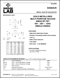 D2002UK datasheet: 28V, 5W, 1MHz-1GHz single-edded RF D2002UK