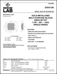 D2031UK datasheet: 28V, 7.5W, 1MHz-1000MHz single-edded RF D2031UK