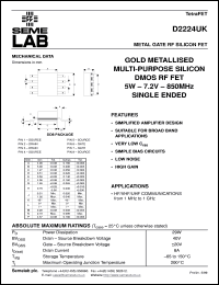 D2224UK datasheet: 7.2V, 5W, 1MHz-1000MHz single-edded RF D2224UK