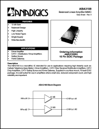 ABA3100S3 datasheet: Balanced linear amplifier MMIC ABA3100S3