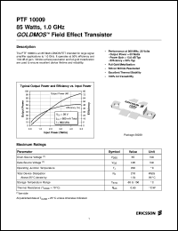 PTF10009 datasheet: 85 watts, 1.0 GHz GOLDMOS field effect transistor PTF10009
