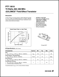 PTF10019 datasheet: 70 watts, 860-960 MHz GOLDMOS field effect transistor PTF10019