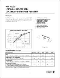 PTF10020 datasheet: 125 watts, 860-960 MHz GOLDMOS field effect transistor PTF10020