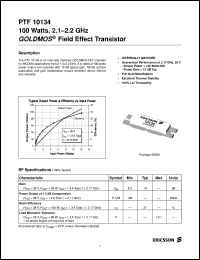 PTF10134 datasheet: 100 watts, 2.1-2.2 GHz GOLDMOS field effect transistor PTF10134