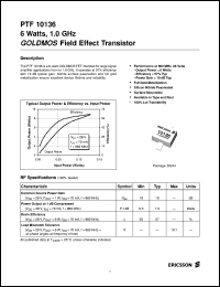 PTF10136 datasheet: 6 watts, 1.0 GHz GOLDMOS field effect transistor PTF10136
