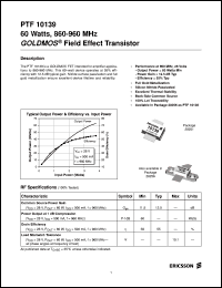 PTF10139 datasheet: 60 watts, 860-960 MHz GOLDMOS field effect transistor PTF10139