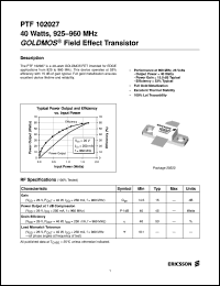 PTF102027 datasheet: 40 watts, 925-960 MHz GOLDMOS field effect transistor PTF102027